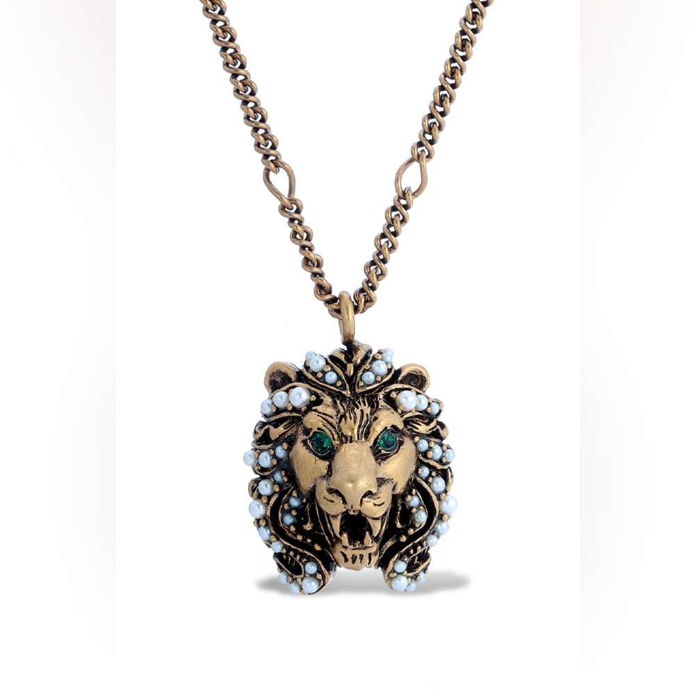 Gucci Gold and Black Lion Head Necklace